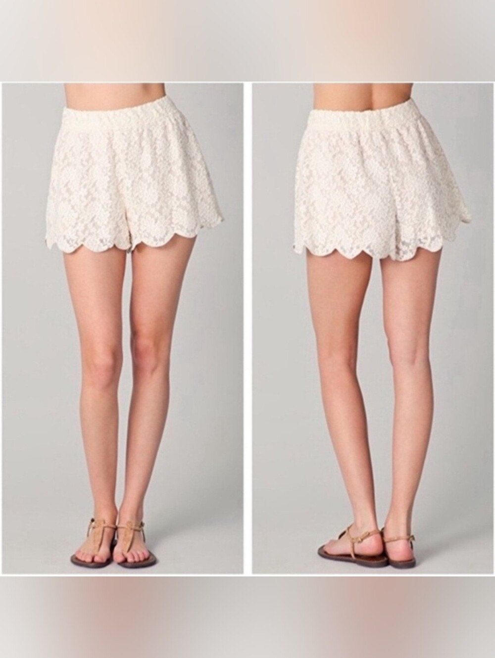 Free People Ivory Scalloped Lace Lined Shorts